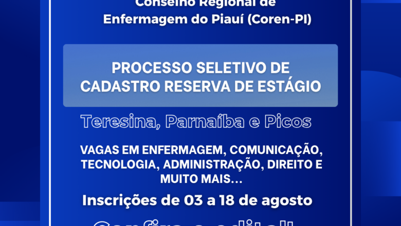 Coren-PI divulga Edital nº 10/2026 para formação de cadastro de reserva de estagiários