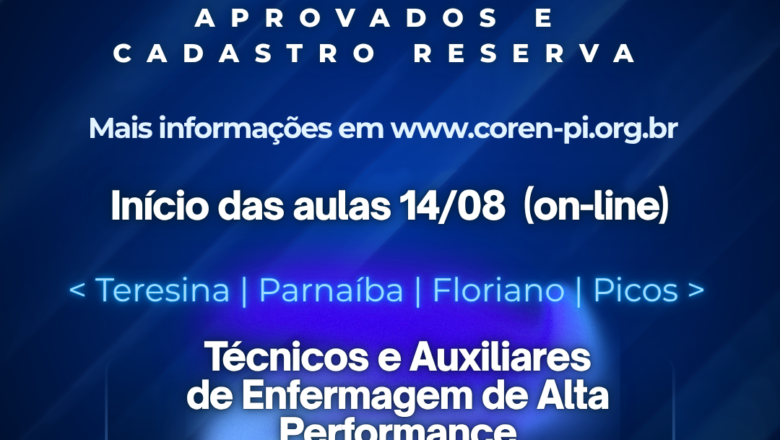 Coren-PI divulga resultado da capacitação para Técnicos e Auxiliares de Enfermagem de Alta Performance