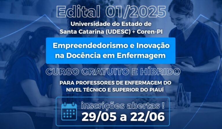 Coren-PI e UDESC lançam edital de curso de desenvolvimento de competência para docentes de Enfermagem