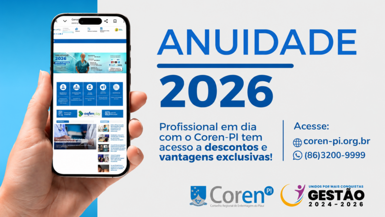 Após encerramento do prazo sem encargos, profissionais ainda podem regularizar Anuidade 2026 junto ao Coren-PI