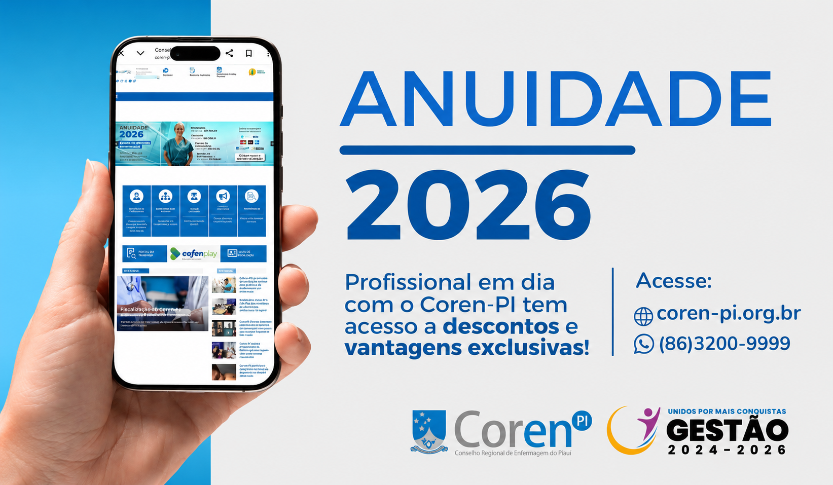 Após encerramento do prazo sem encargos, profissionais ainda podem regularizar Anuidade 2026 junto ao Coren-PI