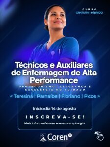 Coren-PI abre inscrições para capacitação de Técnicos e Auxiliares de Enfermagem de Alta Performance